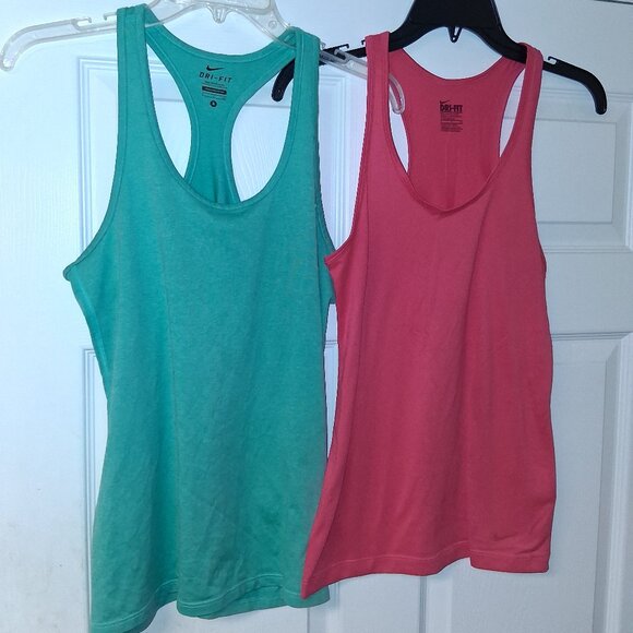 Nike RACERBACK Lot of 2 Small Blue Green Pink Drifit Sleeveless Tank Top Gym - Picture 1 of 3